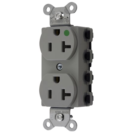 Hubbell Wiring Device-Kellems Straight Blade Receptacle, 5-20R, 20 A, 125V AC, 2 Pole, 3 Wire, Grounded SNAP8300GYNA